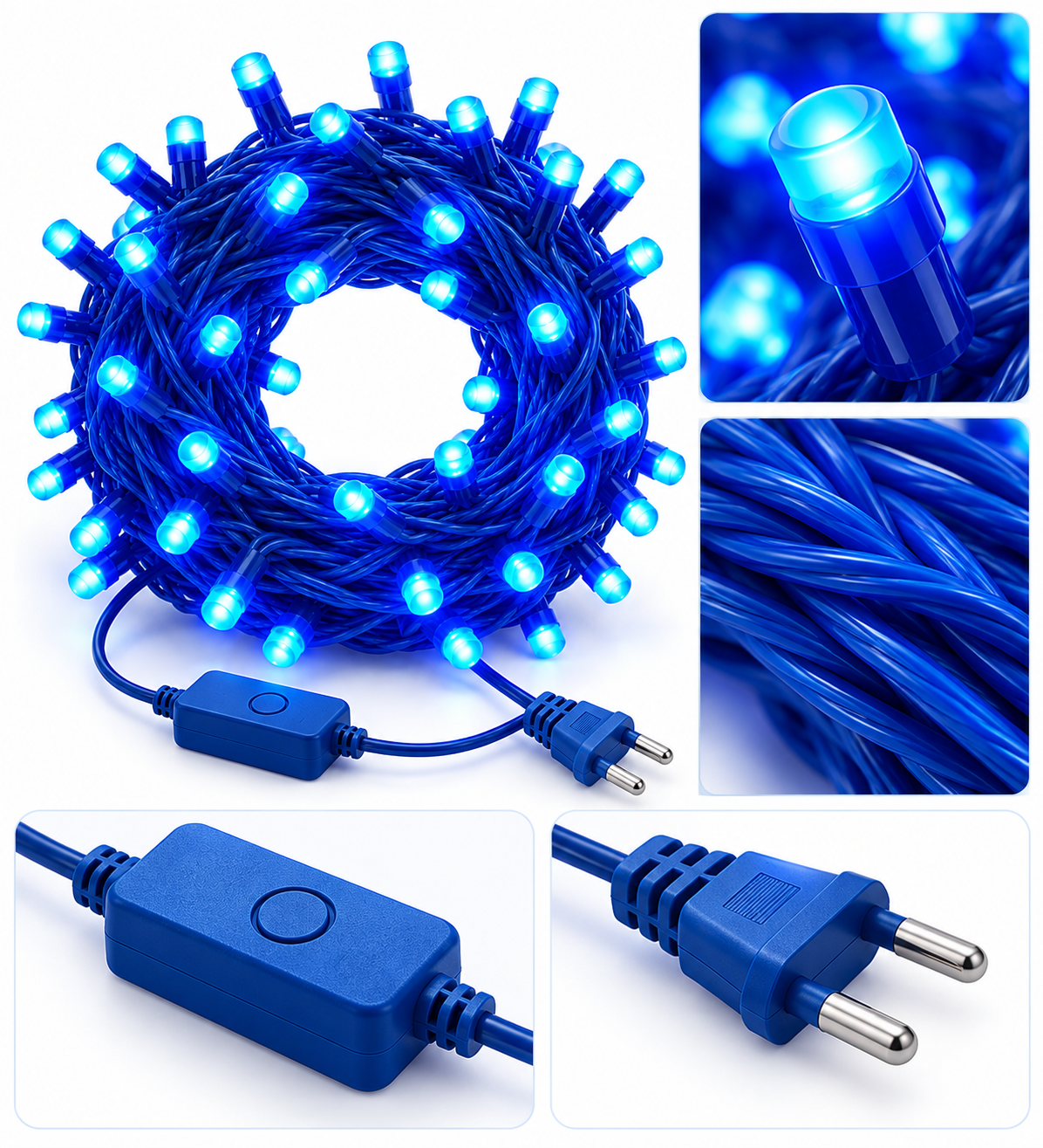 Bright Blue LED Fairy String Lights with Plug & Controller for Festival, Home, Christmas & Party Decoration