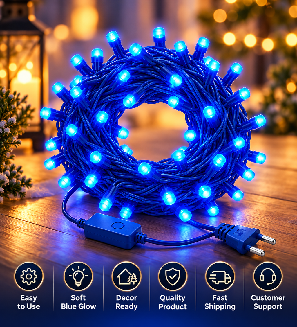 Bright Blue LED Fairy String Lights with Plug & Controller for Festival, Home, Christmas & Party Decoration