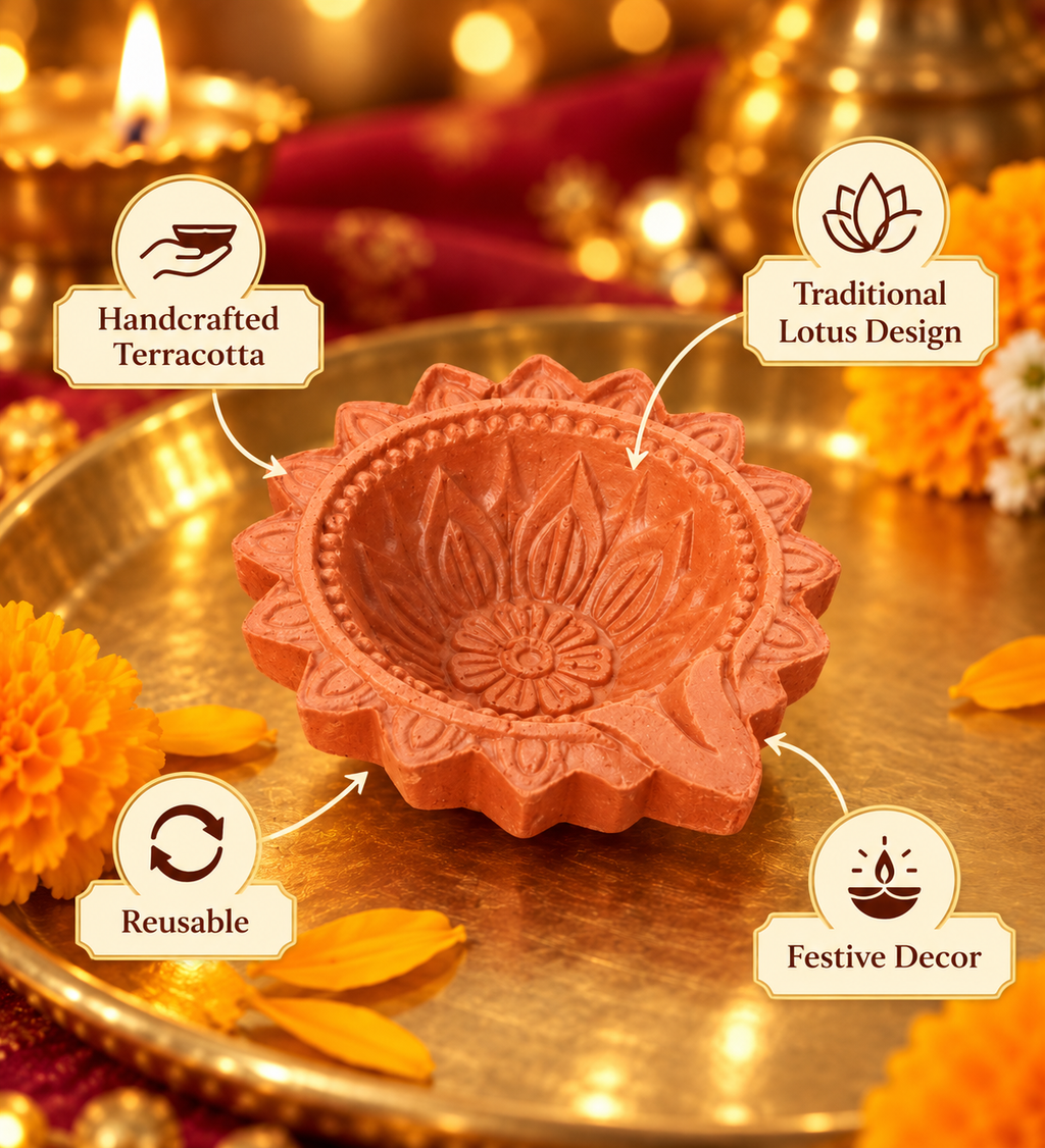 Terracotta Clay Diya for Diwali Decoration - Pack of 6, Traditional Handmade Earthen Oil Lamps for Festive Home Decor