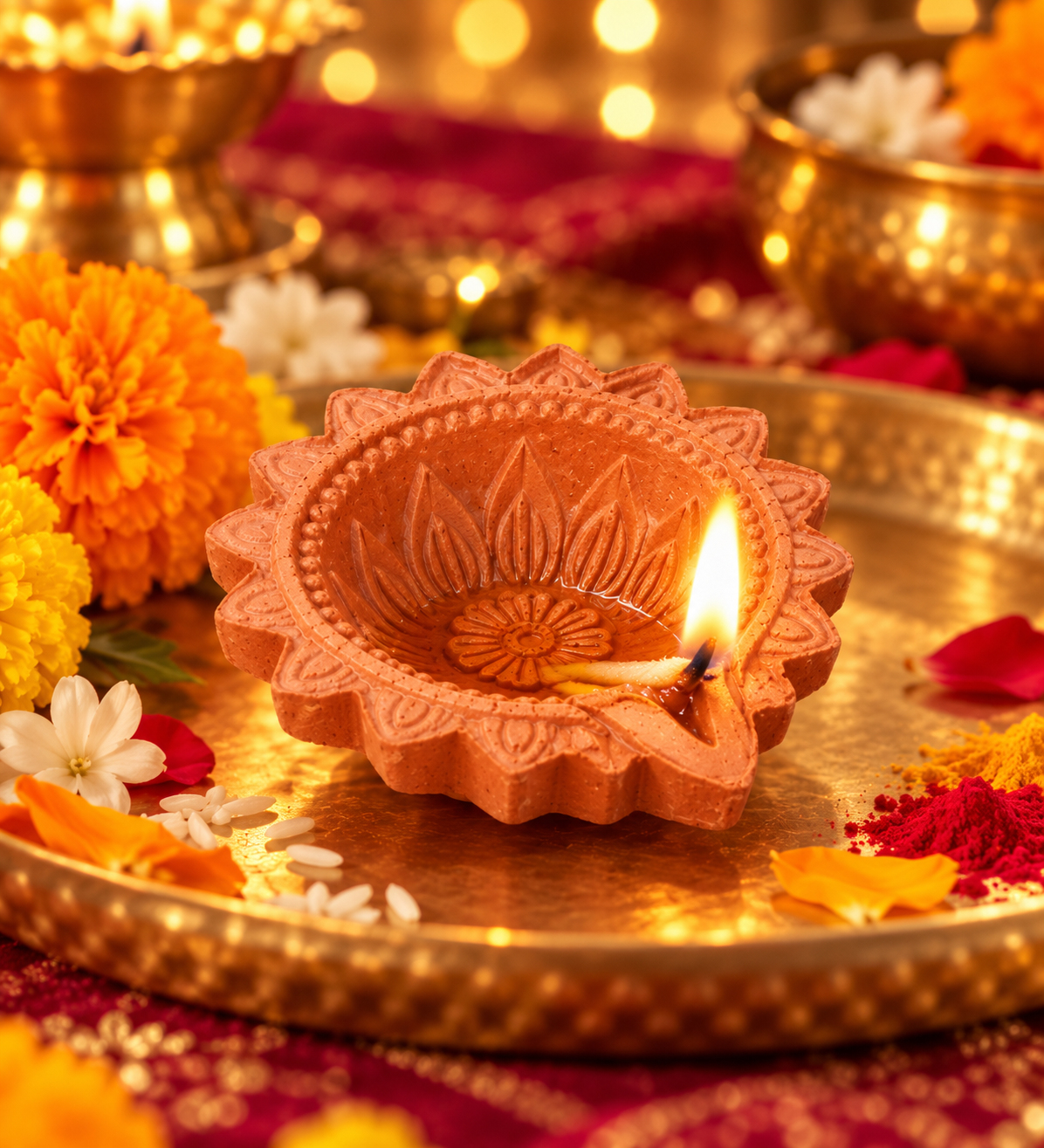 Terracotta Clay Diya for Diwali Decoration - Pack of 6, Traditional Handmade Earthen Oil Lamps for Festive Home Decor