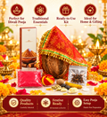 Complete Diwali Pooja Kit - Ready-to-Use Festive Essentials Box with Coconut, Roli, Red Cloth, Mouli & Pooja Samagri for Home & Gifting