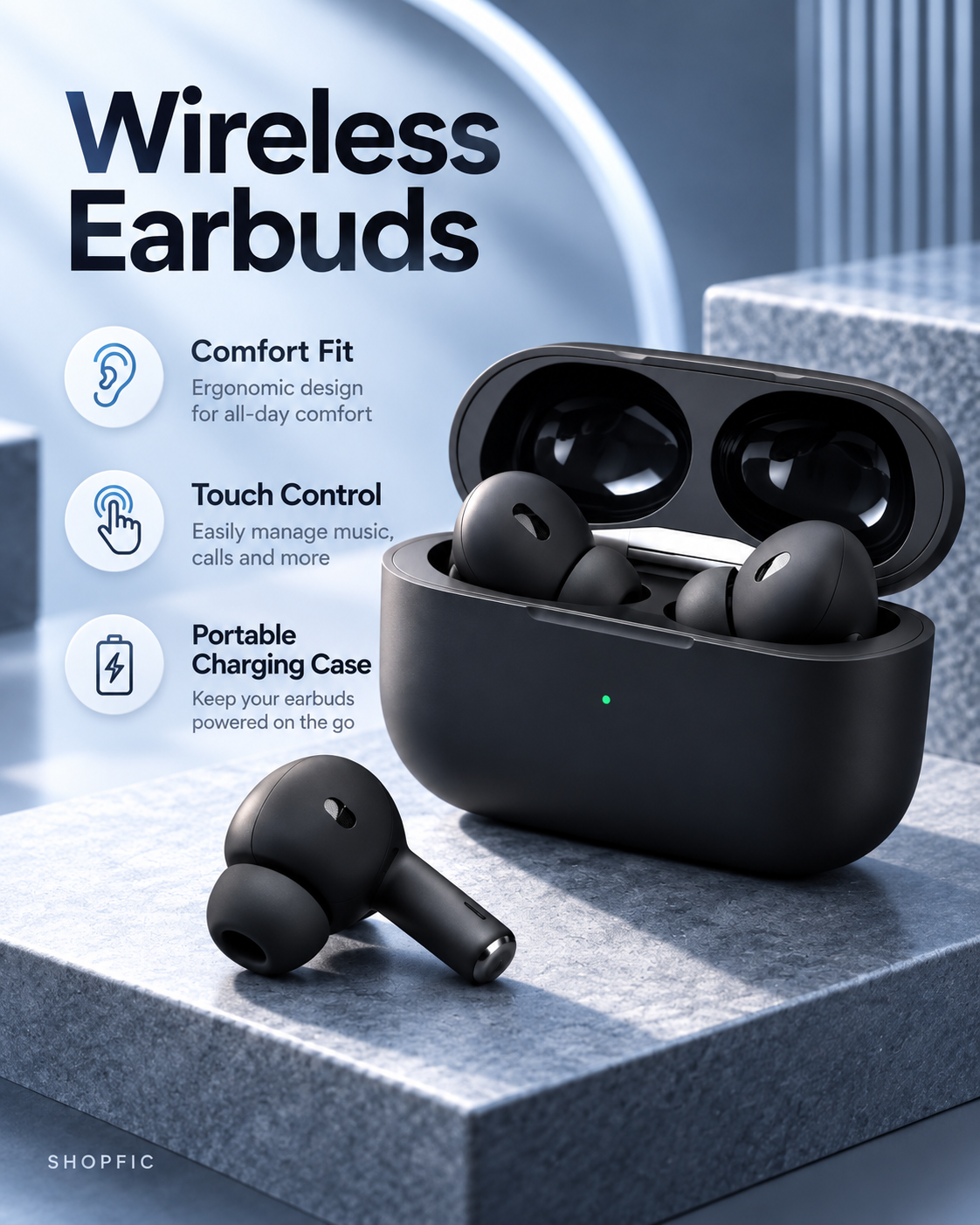 Premium Wireless Earbuds – Comfortable In-Ear Design with Soft Silicone Tips