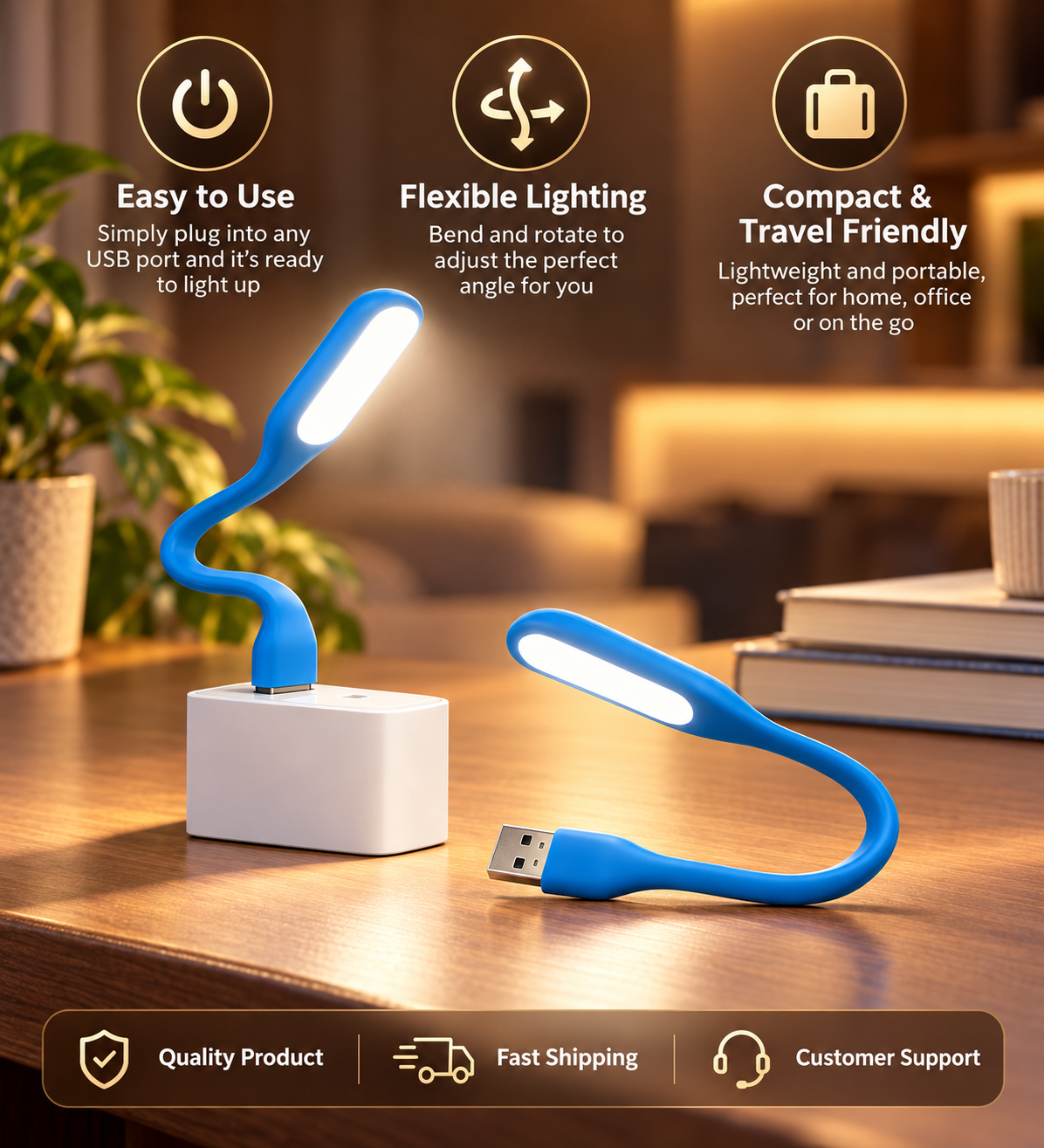 PACK OF 2 Flexible USB LED Mini Reading Light