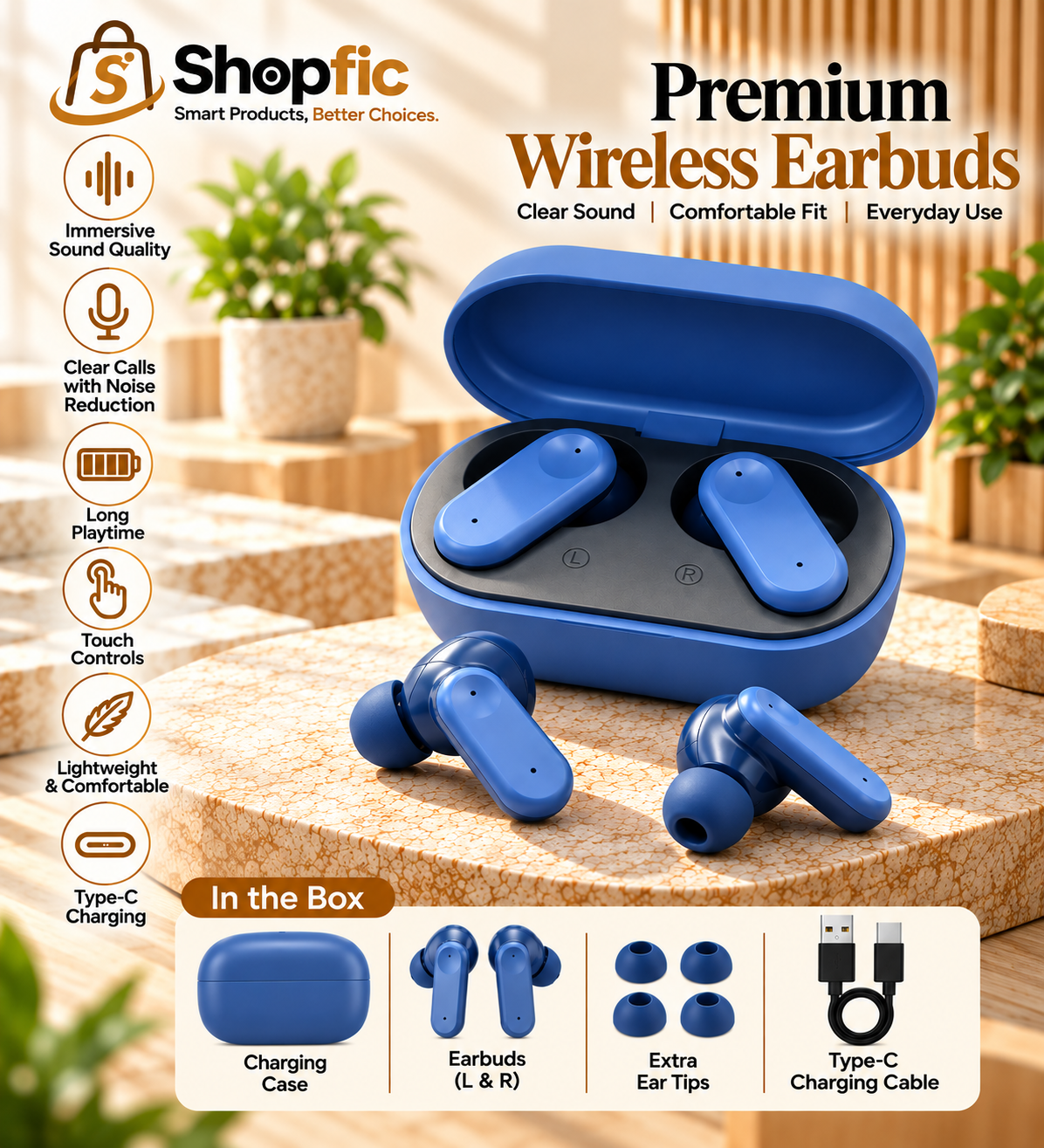 True Wireless Bluetooth Earbuds with Charging Case | Premium TWS Earphones for Music, Calls & Daily Use