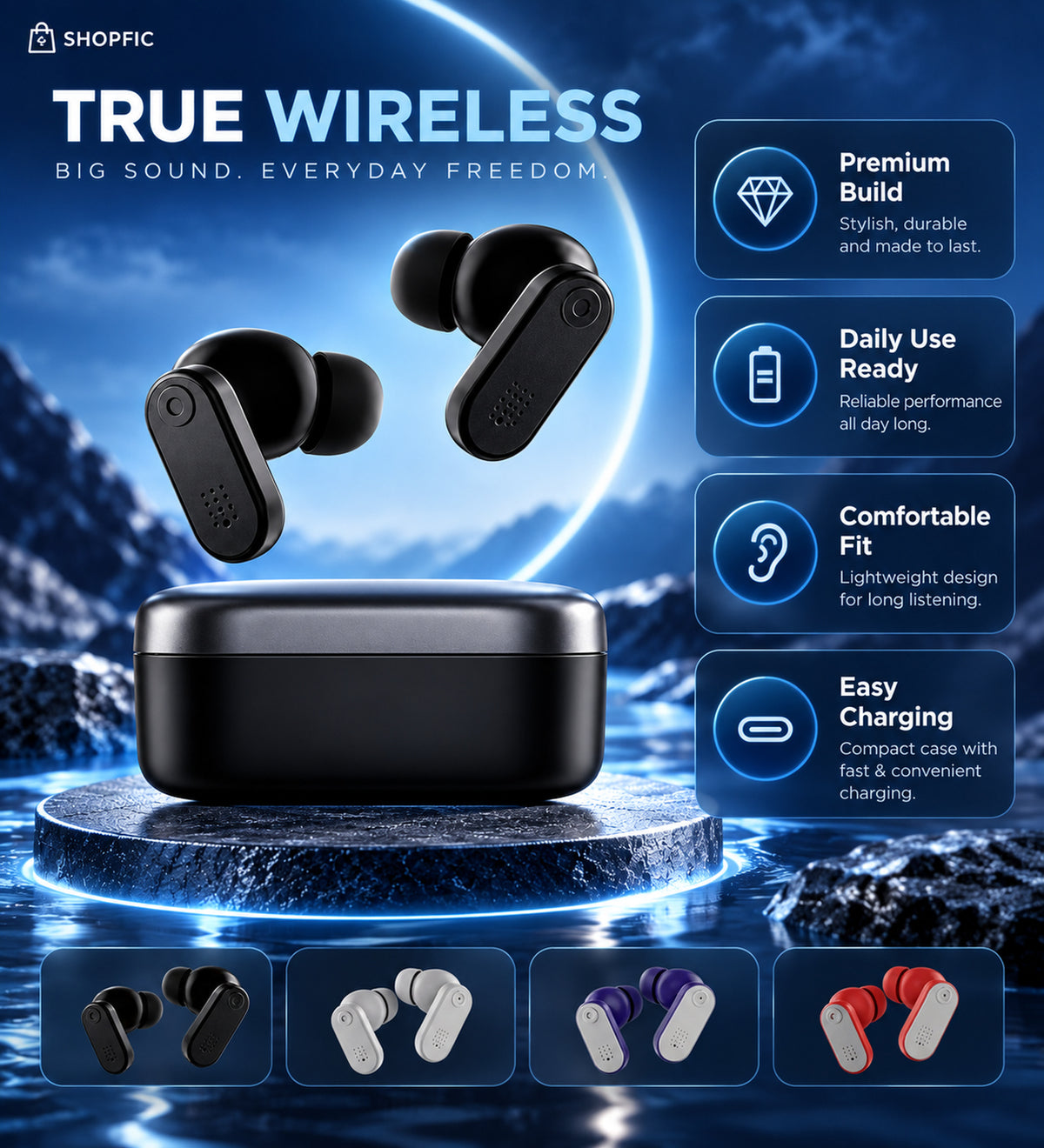True Wireless Bluetooth Earbuds with Charging Case | Premium TWS Earphones for Music, Calls & Daily Use
