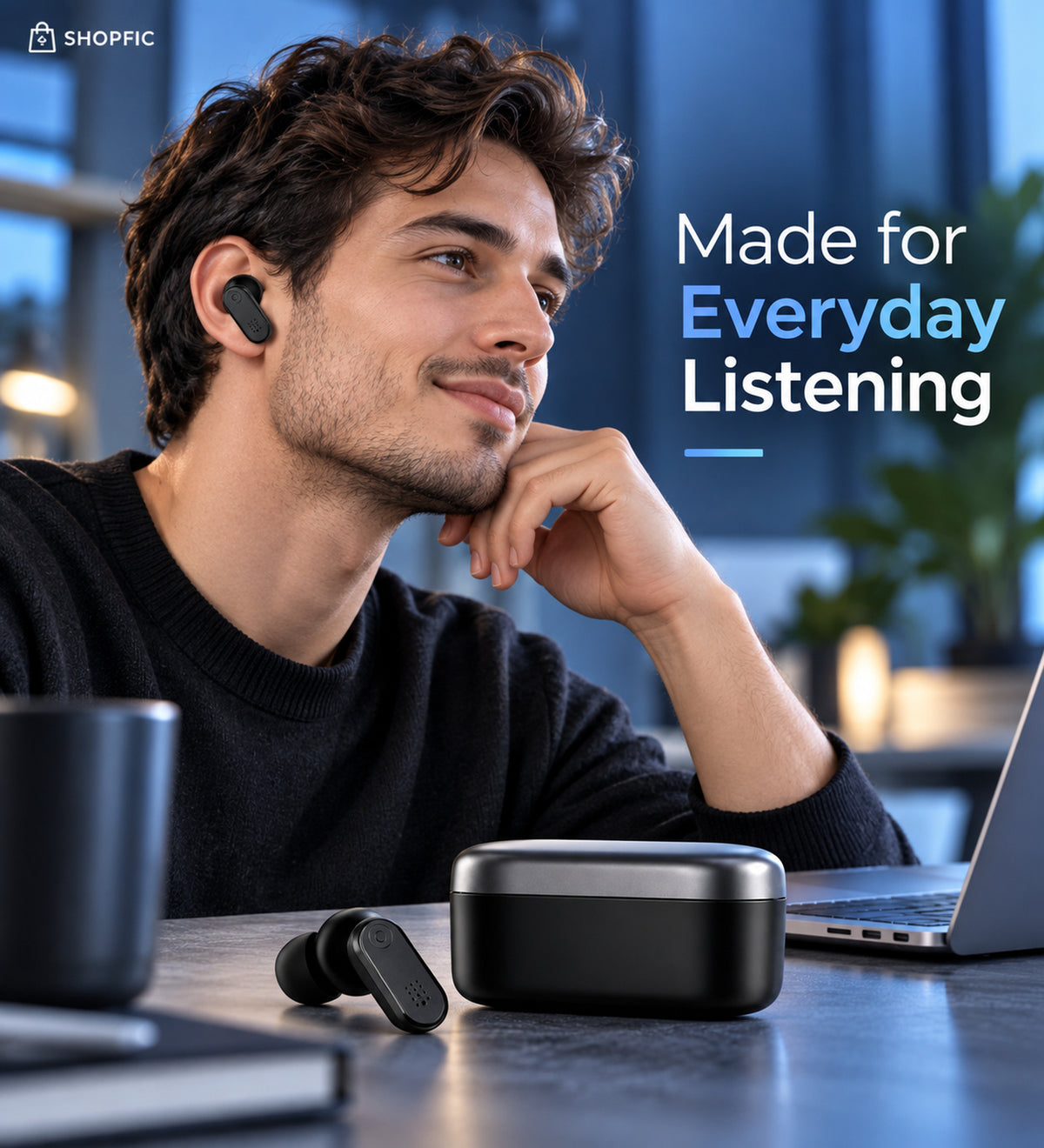 True Wireless Bluetooth Earbuds with Charging Case | Touch Control, Clear Sound & Comfortable Fit – Black