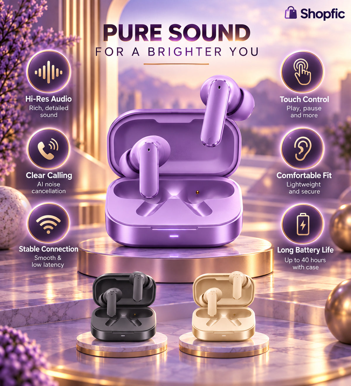 Premium True Wireless Bluetooth Earbuds with Charging Case | Stylish TWS In-Ear Earphones for Music, Calls & Everyday Use