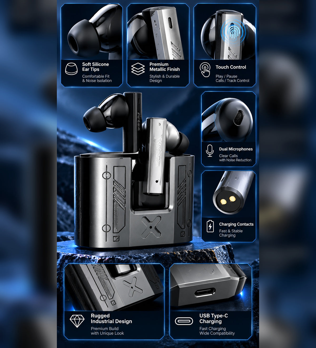 Premium True Wireless Bluetooth Earbuds with Stylish Charging Case | Comfortable In-Ear TWS Earphones for Music, Calls & Daily Use