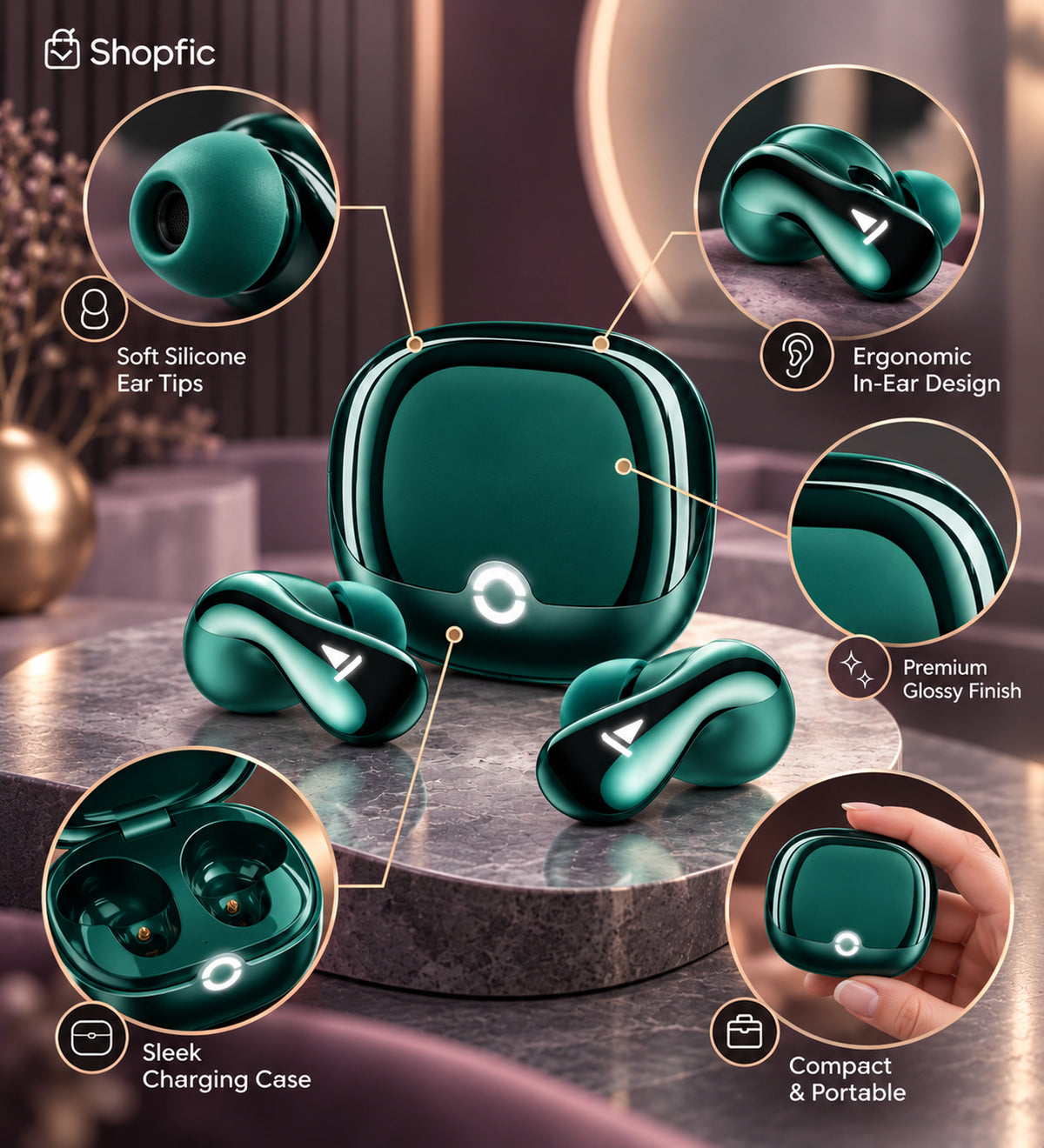 Premium True Wireless Bluetooth Earbuds with Charging Case | 50 Hours Playback, ENC Calling, Low Latency & Touch Controls