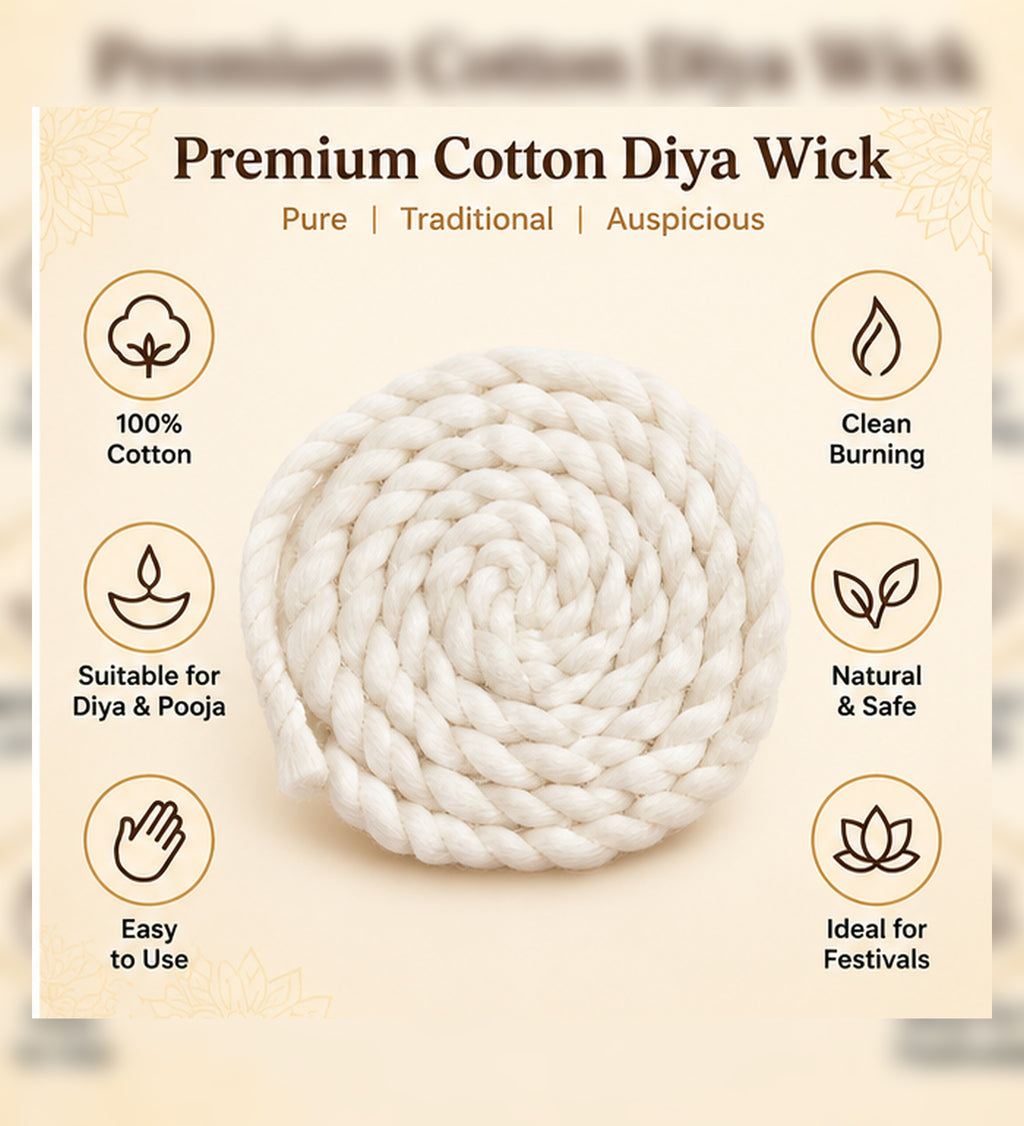 PremiumPack of 5 Cotton Diya Wick Roll | White Cotton Batti for Diya, Pooja, Aarti, Temple & Festival Use