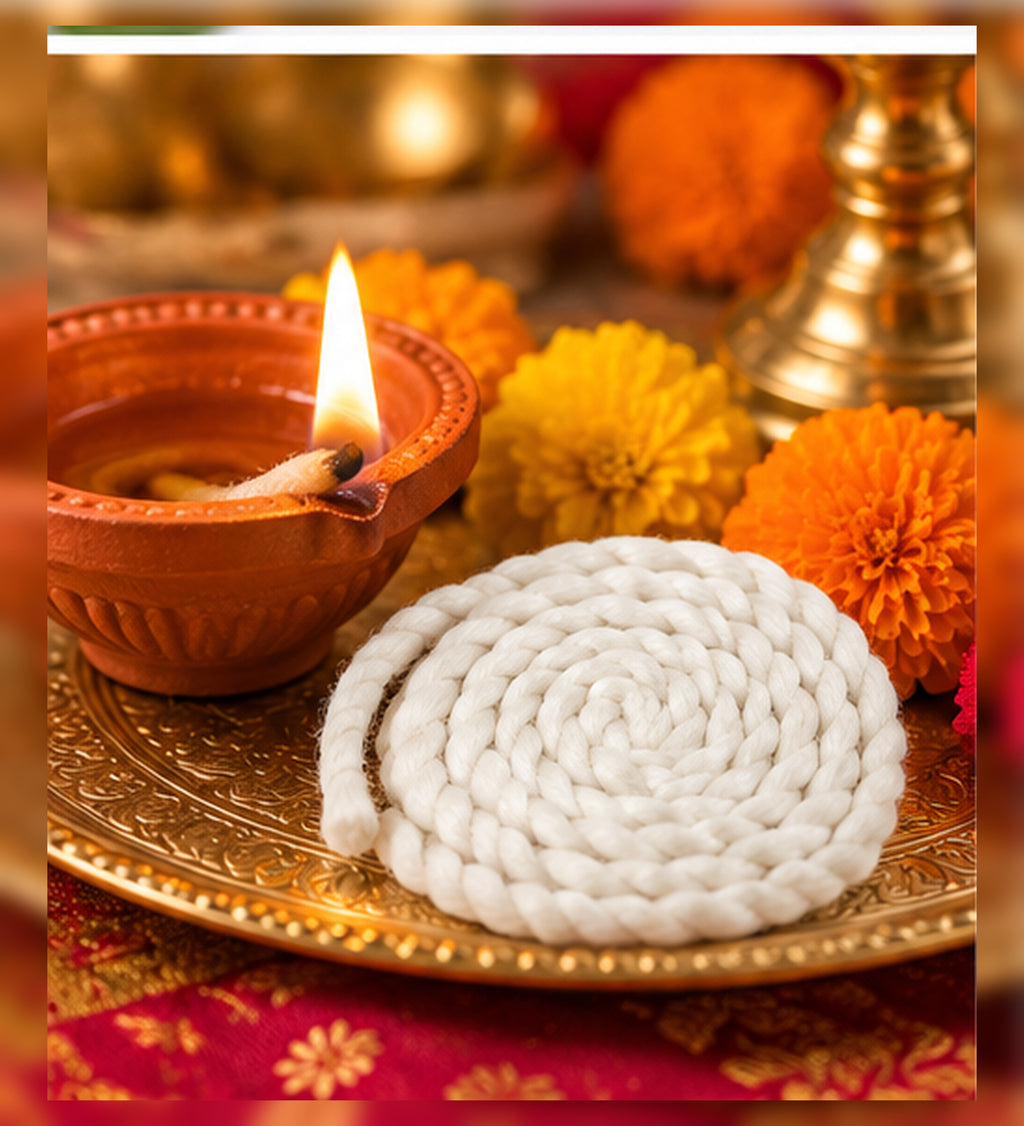 PremiumPack of 5 Cotton Diya Wick Roll | White Cotton Batti for Diya, Pooja, Aarti, Temple & Festival Use