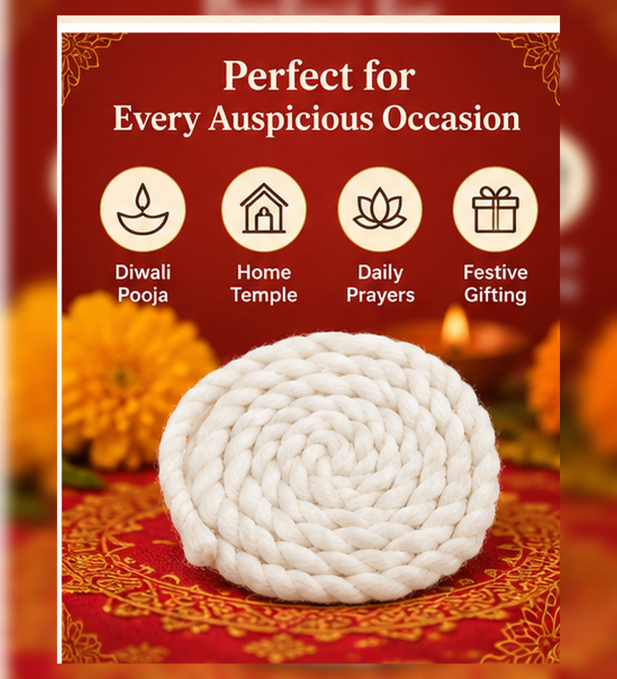 PremiumPack of 5 Cotton Diya Wick Roll | White Cotton Batti for Diya, Pooja, Aarti, Temple & Festival Use