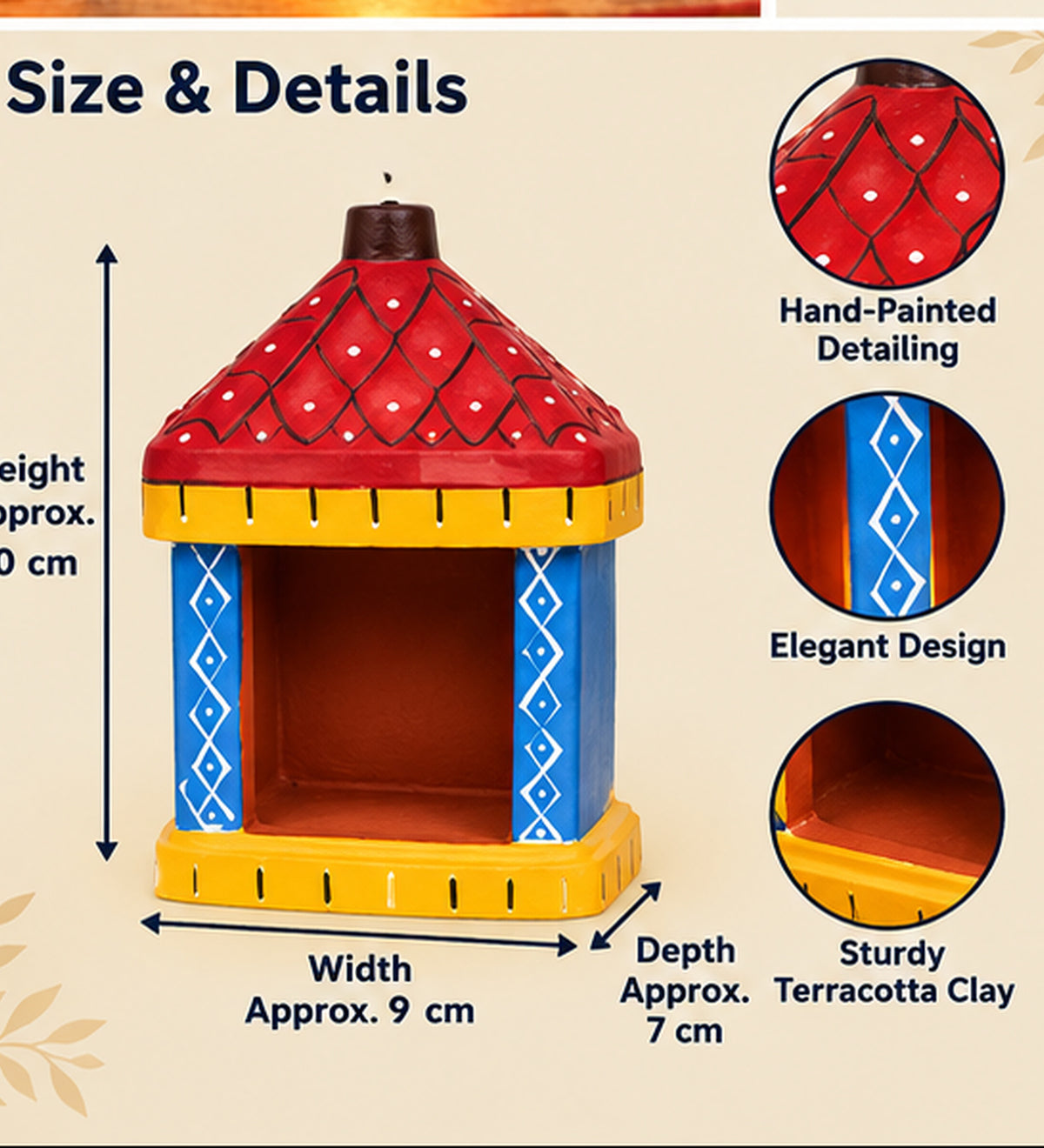 Handcrafted Terracotta Designer Mandir Diya Holder | Decorative Clay Pooja Lantern for Diwali, Home Decor & Gifting