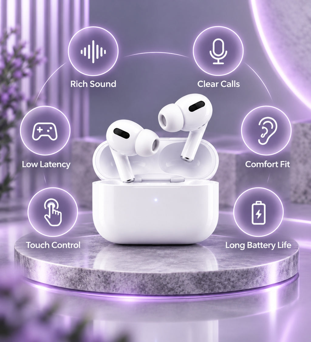 Premium True Wireless Bluetooth Earbuds with Touch Control, Low Latency & Charging Case | TWS Earphones for Music, Calls & Gaming