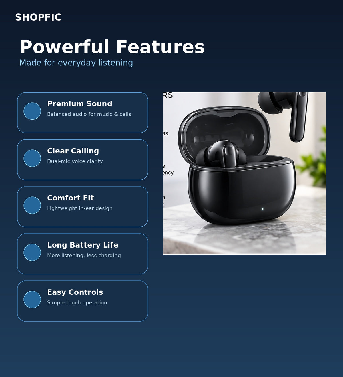 True Wireless Bluetooth Earbuds with Premium Sound, Clear Calling, Touch Control & Charging Case