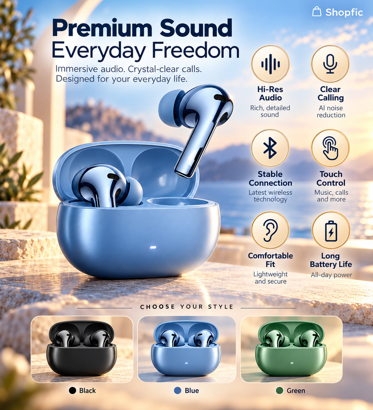 Wireless Bluetooth Earbuds with Charging Case | Premium In-Ear TWS Earphones