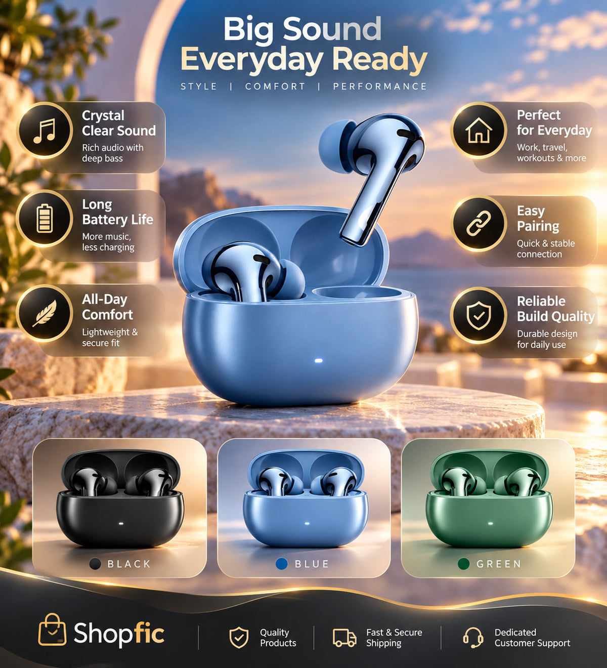 Wireless Bluetooth Earbuds with Charging Case | Premium In-Ear TWS Earphones