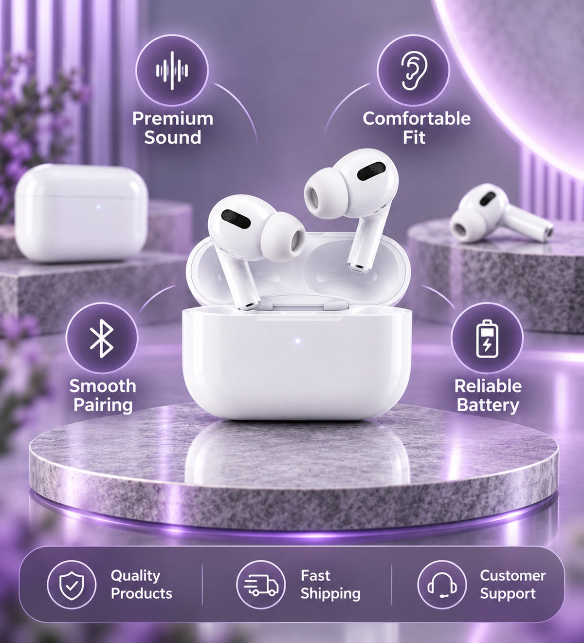 Premium True Wireless Bluetooth Earbuds with Touch Control, Low Latency & Charging Case | TWS Earphones for Music, Calls & Gaming