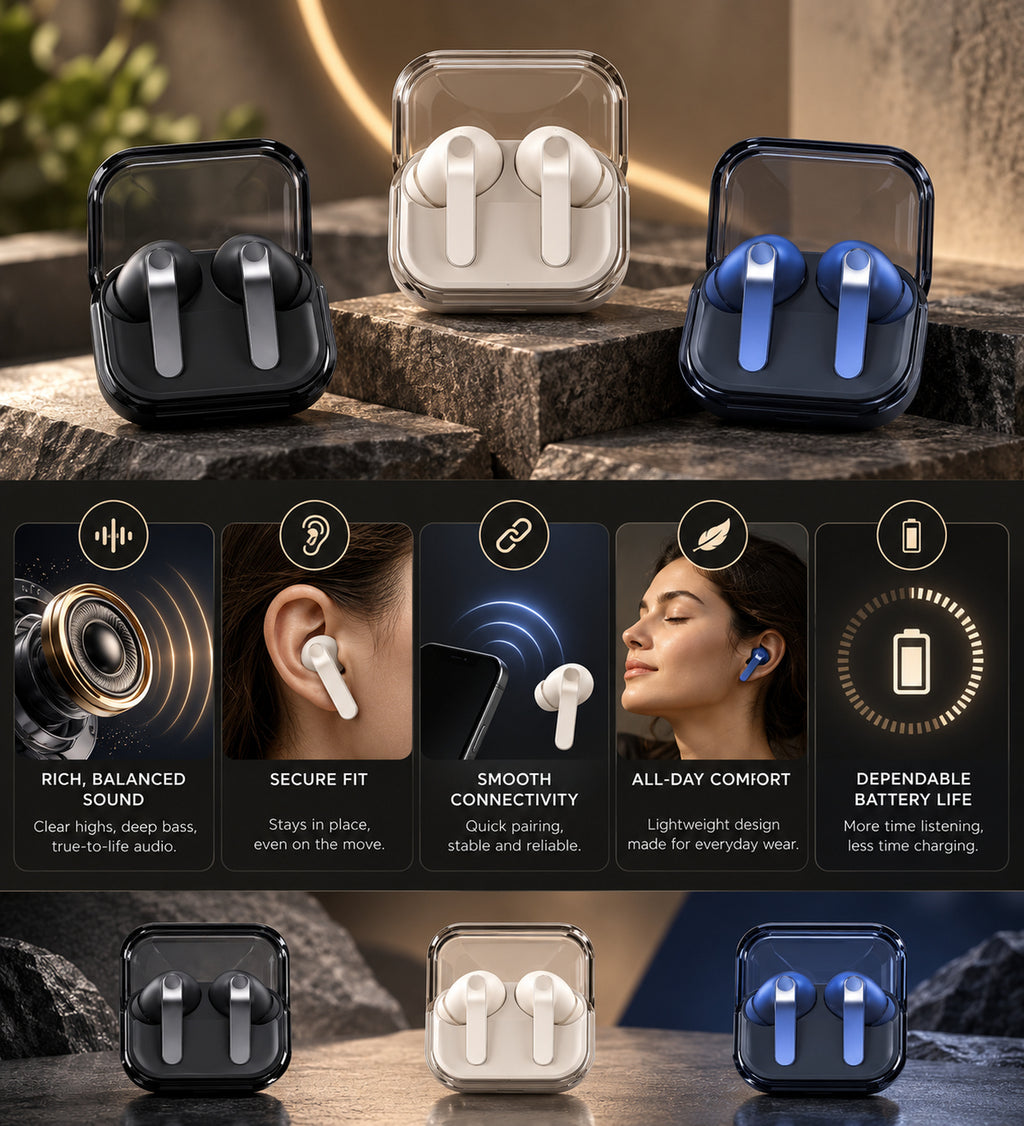 Premium Wireless Bluetooth Earbuds with Noise Cancellation, Touch Control & Charging Case | TWS Earphones for Music & Clear Calling