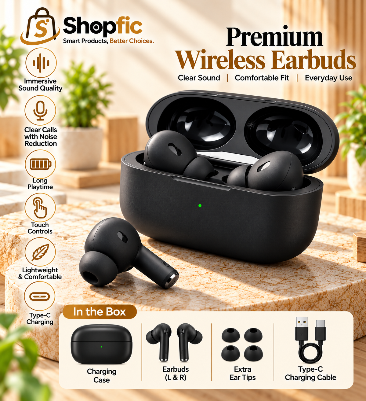 Wireless Bluetooth Earbuds with Touch Control & Portable Charging Case | Comfortable TWS In-Ear Earphones for Music & Calls
