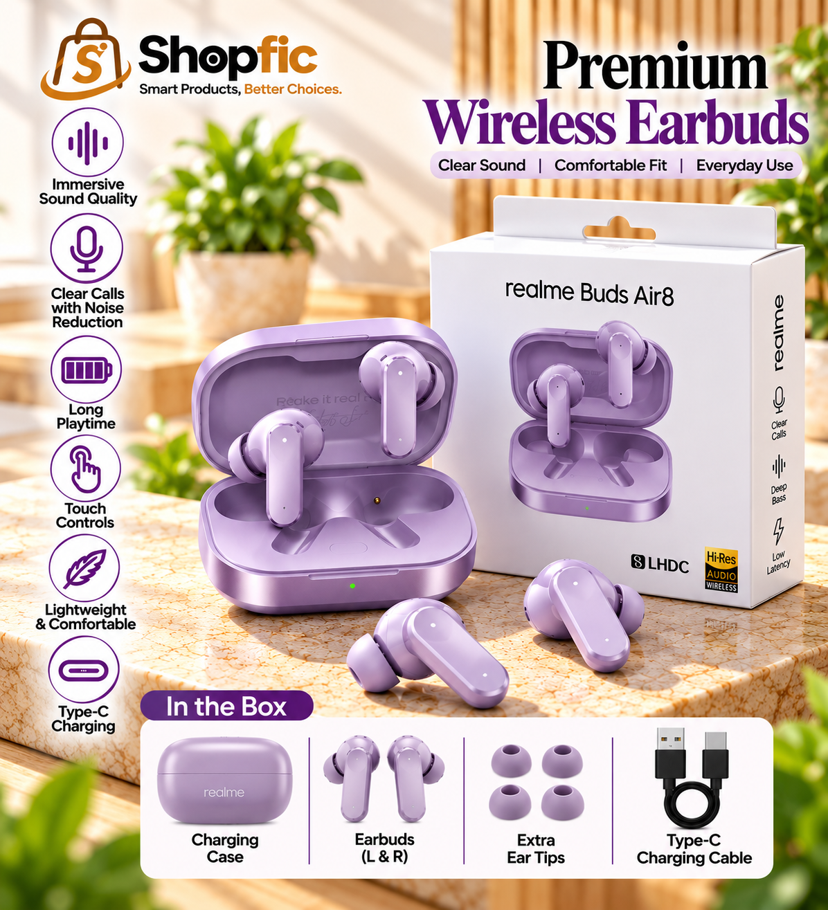Premium True Wireless Bluetooth Earbuds with Charging Case | Stylish TWS In-Ear Earphones for Music, Calls & Everyday Use