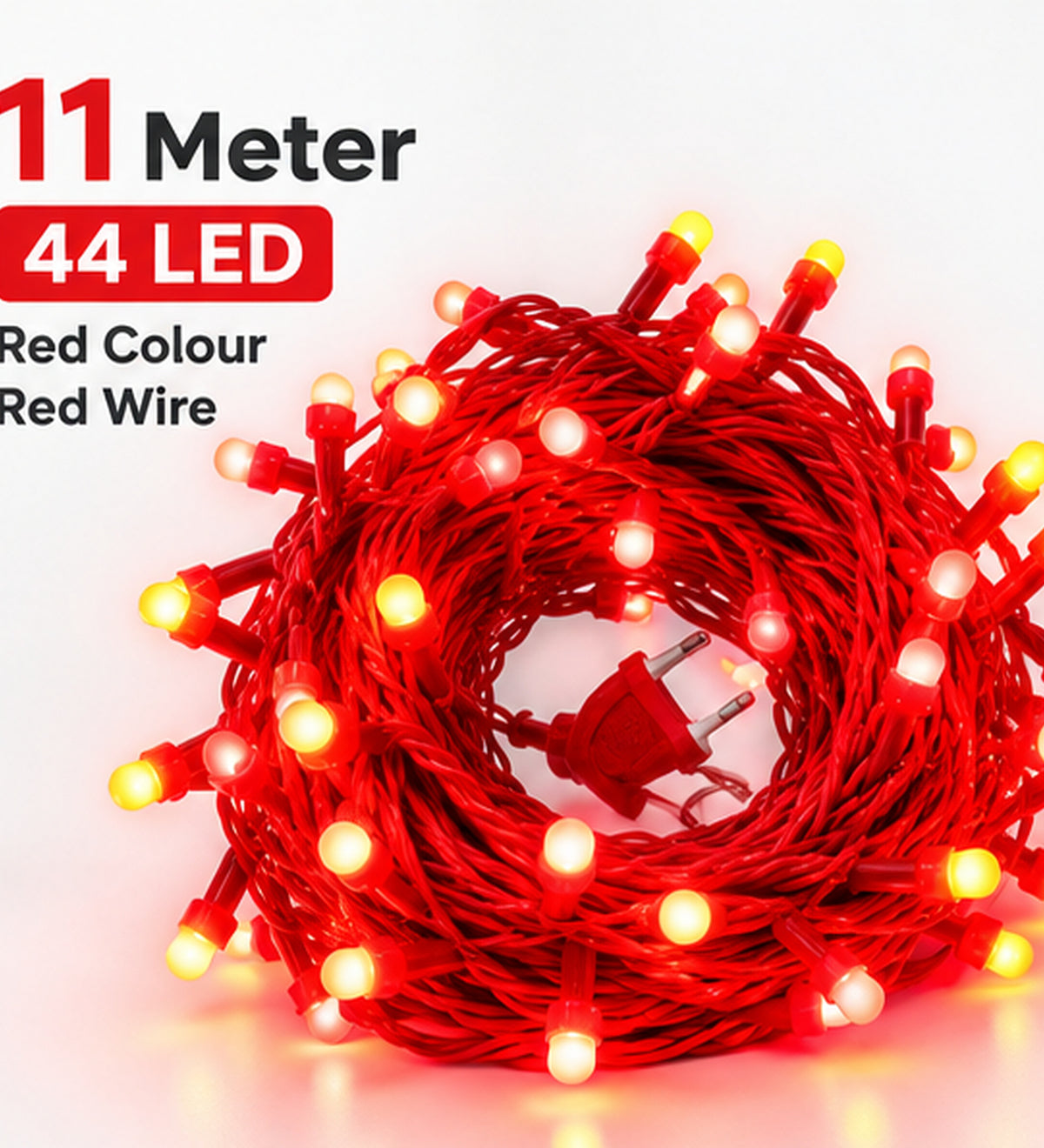 11 Meter 44 LED Red String Light with Red Wire | Plug & Play Decorative Fairy Light for Home, Bedroom, Festival & Party Decor