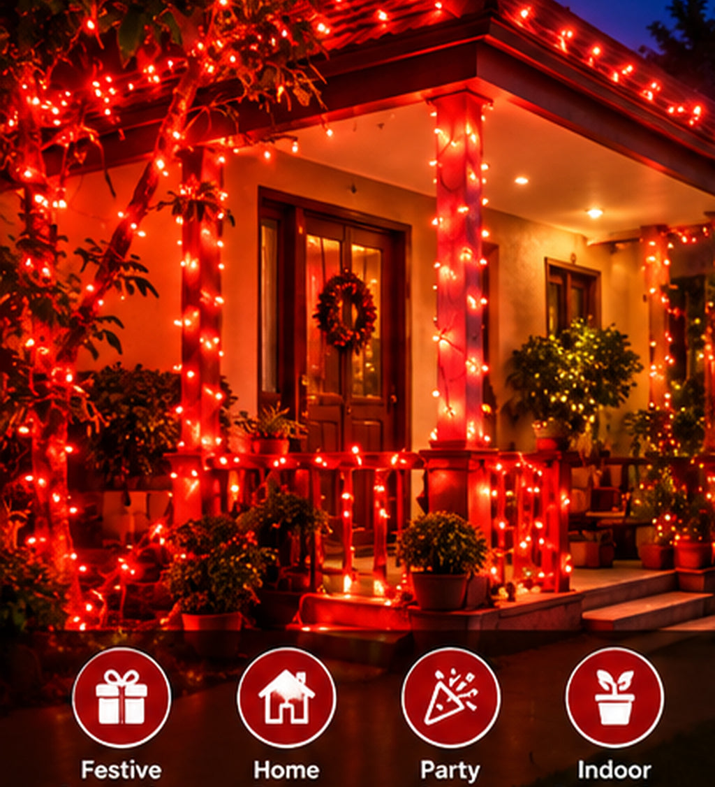 11 Meter 44 LED Red String Light with Red Wire | Plug & Play Decorative Fairy Light for Home, Bedroom, Festival & Party Decor