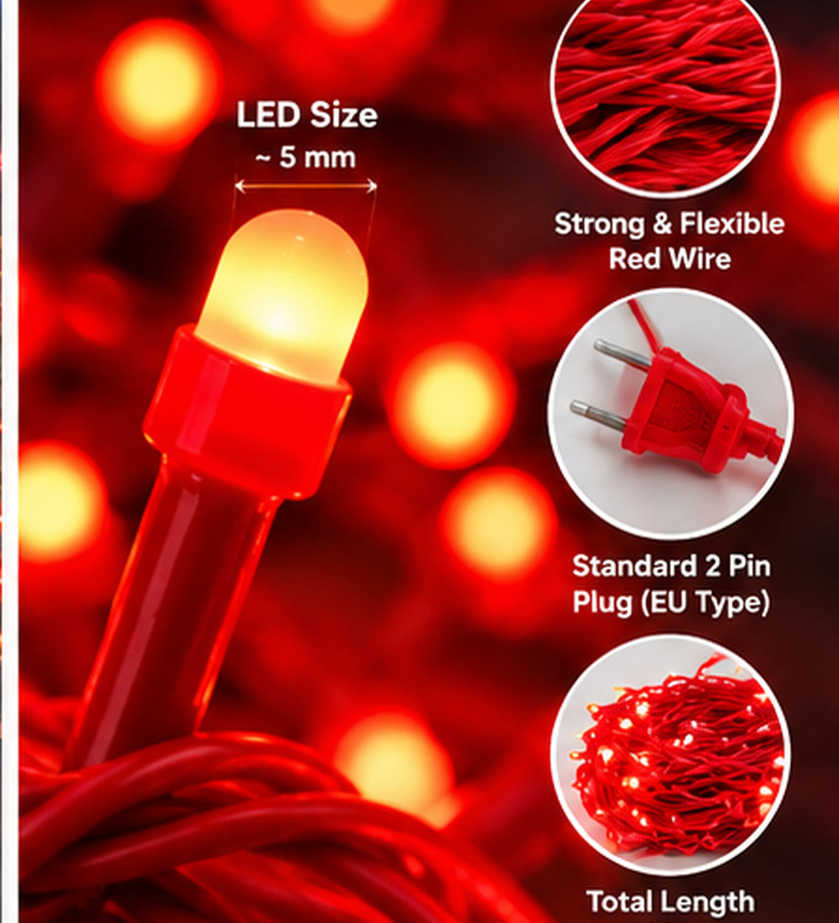 11 Meter 44 LED Red String Light with Red Wire | Plug & Play Decorative Fairy Light for Home, Bedroom, Festival & Party Decor