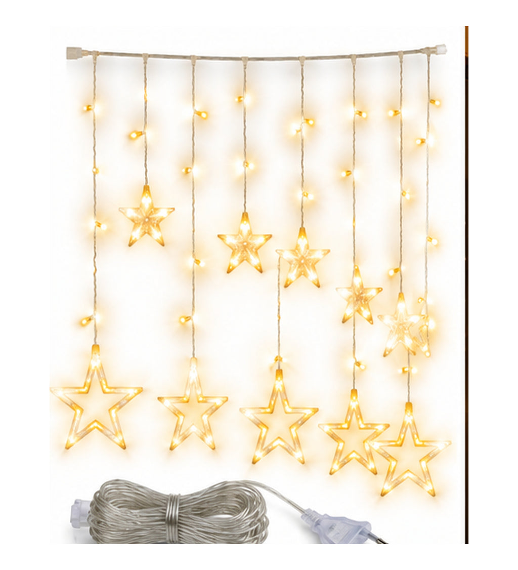 Warm White LED Star Curtain Light | Hanging Decorative Star String Light for Bedroom, Window, Festival, Wedding & Party Decor