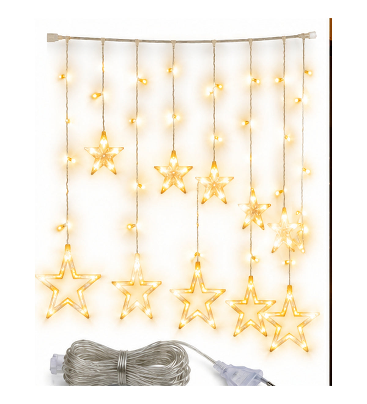 Warm White LED Star Curtain Light | Hanging Decorative Star String Light for Bedroom, Window, Festival, Wedding & Party Decor
