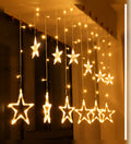 Warm White LED Star Curtain Light | Hanging Decorative Star String Light for Bedroom, Window, Festival, Wedding & Party Decor