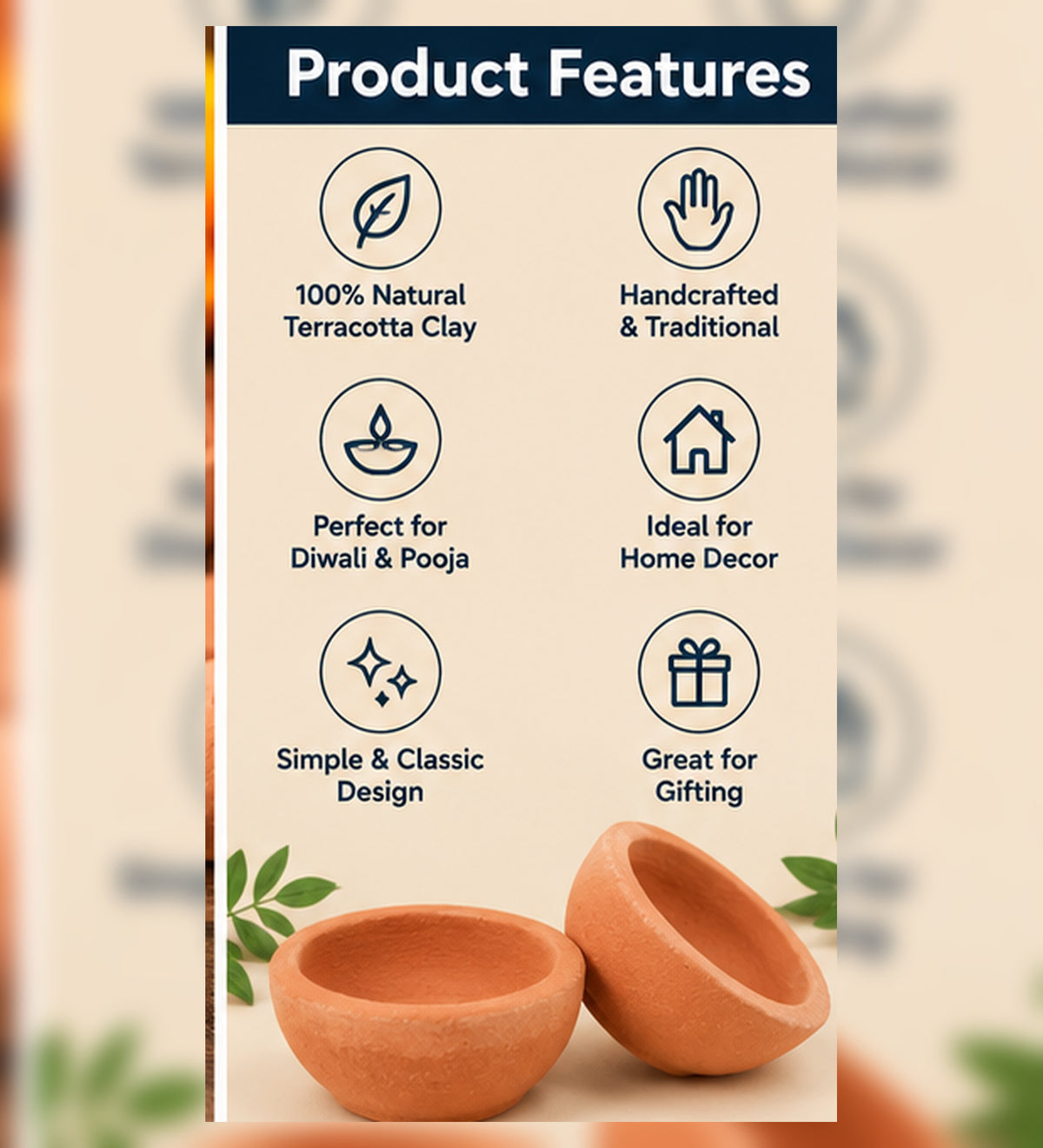 Traditional Terracotta Clay Diya Pack OF 12 | Handmade Earthen Deepak for Diwali, Pooja, Rangoli & Home Decor