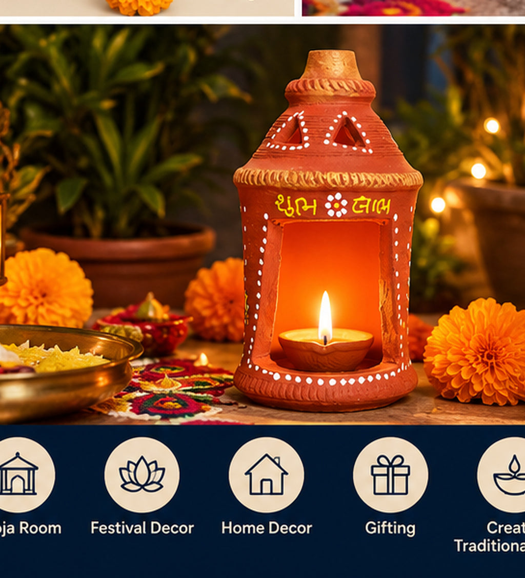 Handcrafted Terracotta Diya Lantern | Traditional Clay Decorative Lantern for Diwali, Pooja, Home & Festive Decor