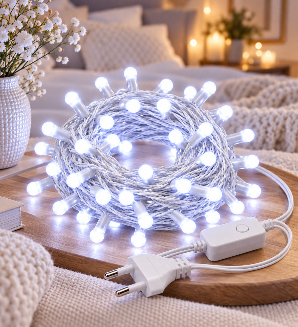 11 Meter 44 LED White String Light with White Wire | Plug & Play Decorative Fairy Light for Bedroom, Home, Festival & Indoor Decor