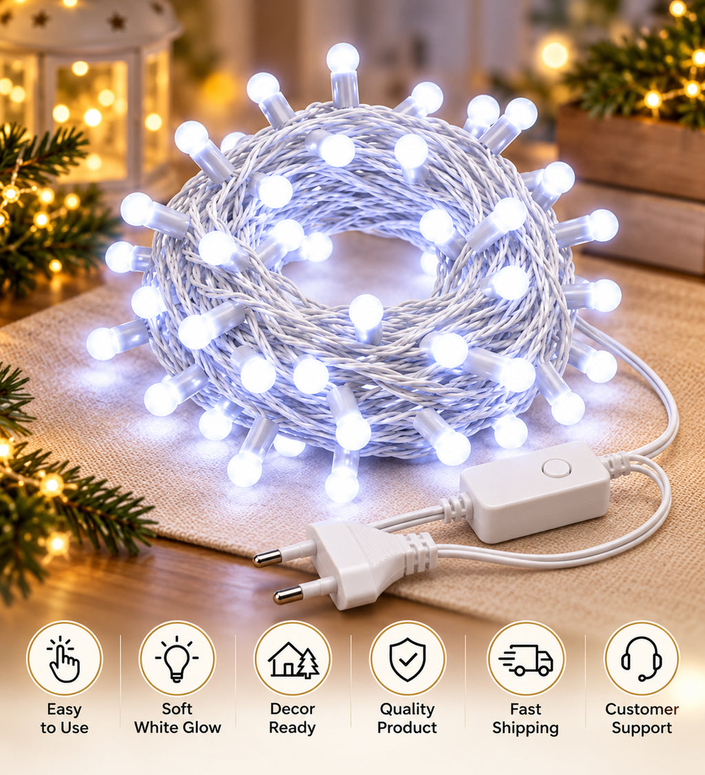 11 Meter 44 LED White String Light with White Wire | Plug & Play Decorative Fairy Light for Bedroom, Home, Festival & Indoor Decor