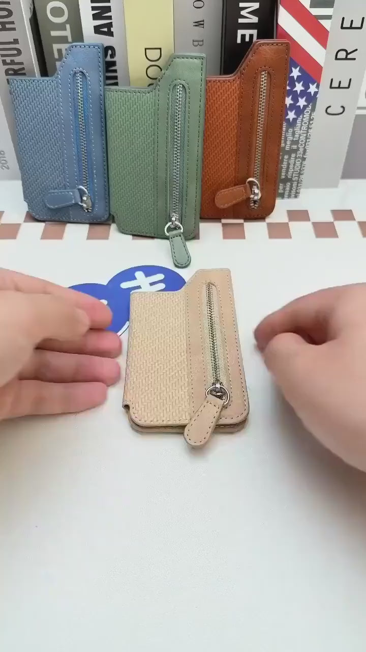 Self-Adhesive Phone Wallet Card Holder with Zipper Pocket & Foldable Stand